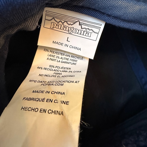 Patagonia Trapper Recycled Wool Ear Flap Baseball Winter Sherpa Tie Cap Navy L - Picture 9 of 9